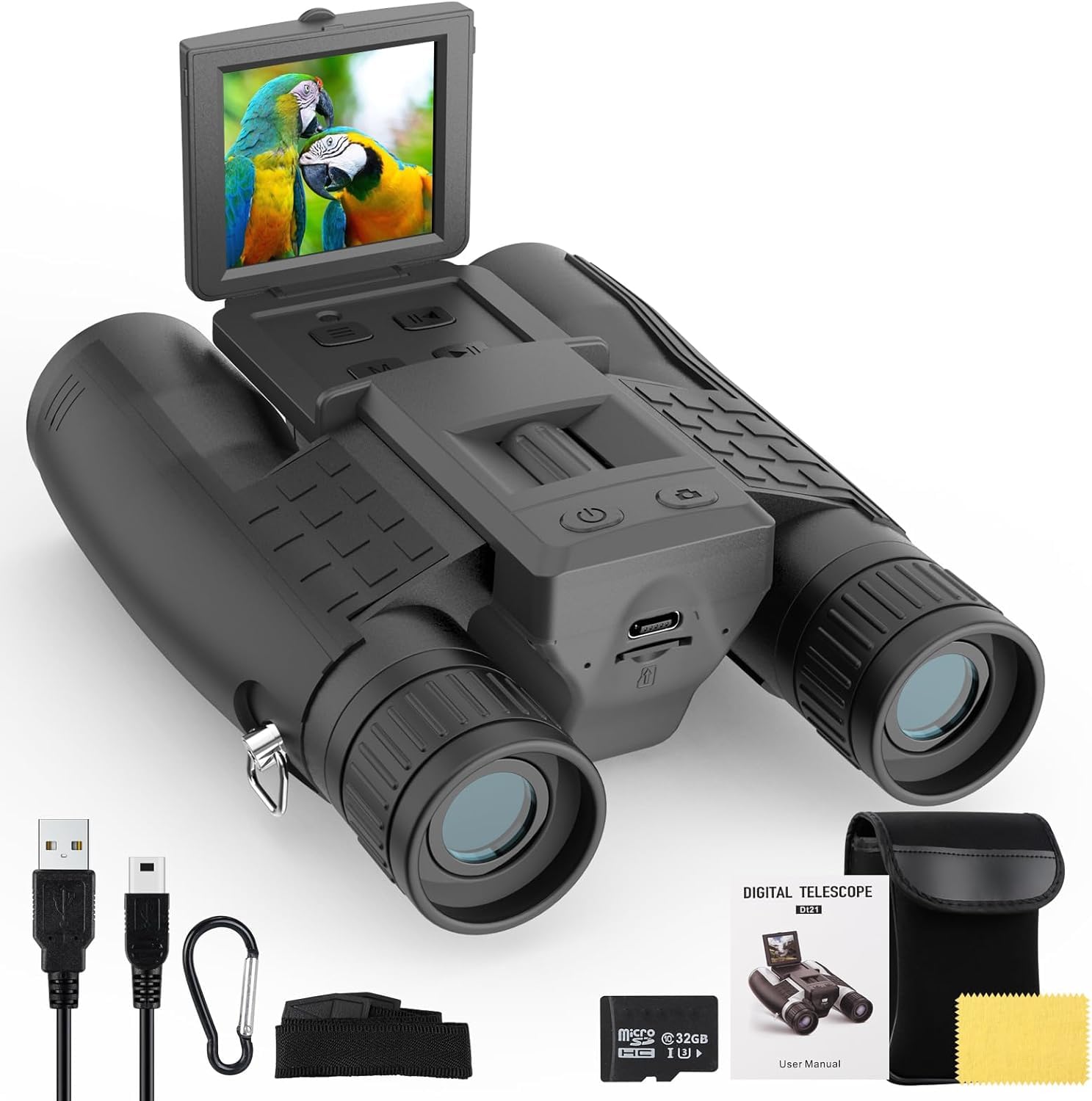 Photo 1 of ZZSTAR 12x32 Binoculars with Camera, Large View Binoculars for Adults High Powered, FMC & BAK4 Prism Lens, 2" LCD Display 5MP 1080P Video Photo Recorder, for Bird Watching Hunting Black