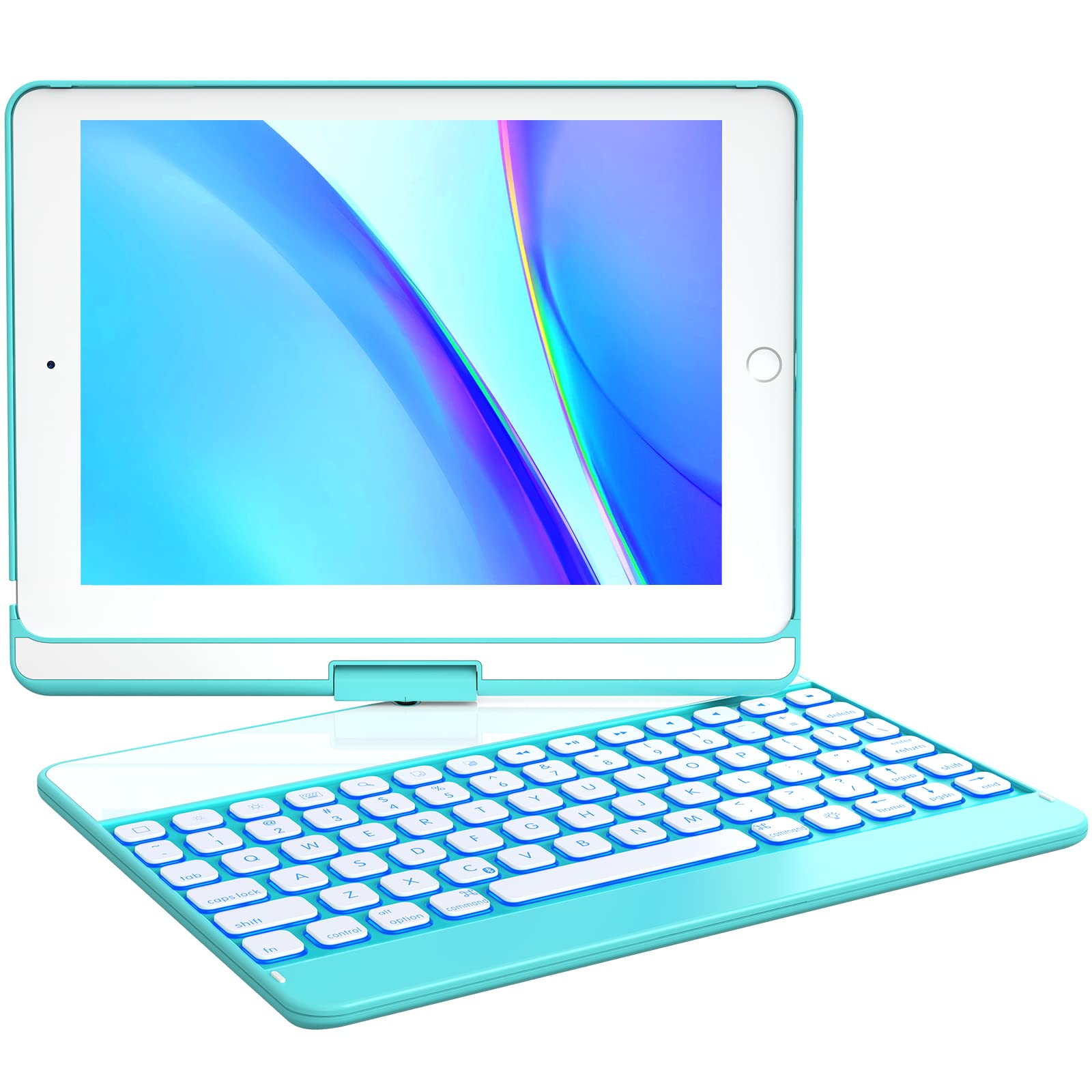 Photo 1 of Earto Keyboard Case for iPad 6th Generation, iPad 5th Generation Keyboard, iPad Air 2?Air 1, Pro 9.7 inch, 7 Color Backlit? 360° Roatate Wireless Keyboard Case, ICE Green