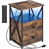 Livofloral Nightstand with Charging Station, LED End Table with Storage, Side Table with USB Ports and Outlets, Bedside Table with Wooden Storage Drawers and Shelves for Bedroom, Living Room, Brown