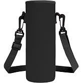 Linkidea Water Bottle Carrier for Hydro Flask Wide Mouth Bottle 40oz, Black | Compatible with Simple Modern Summit Collection 40oz, YETI Rambler Bottle 26oz, Neoprene Bottle Cover with Shoulder Strap