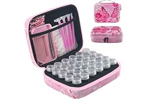 LIRUNQIU Diamond Painting Storage Containers, 30 Slots Diamond Painting Accessories and Tools for Diamond Art Organizer Case(Pink)