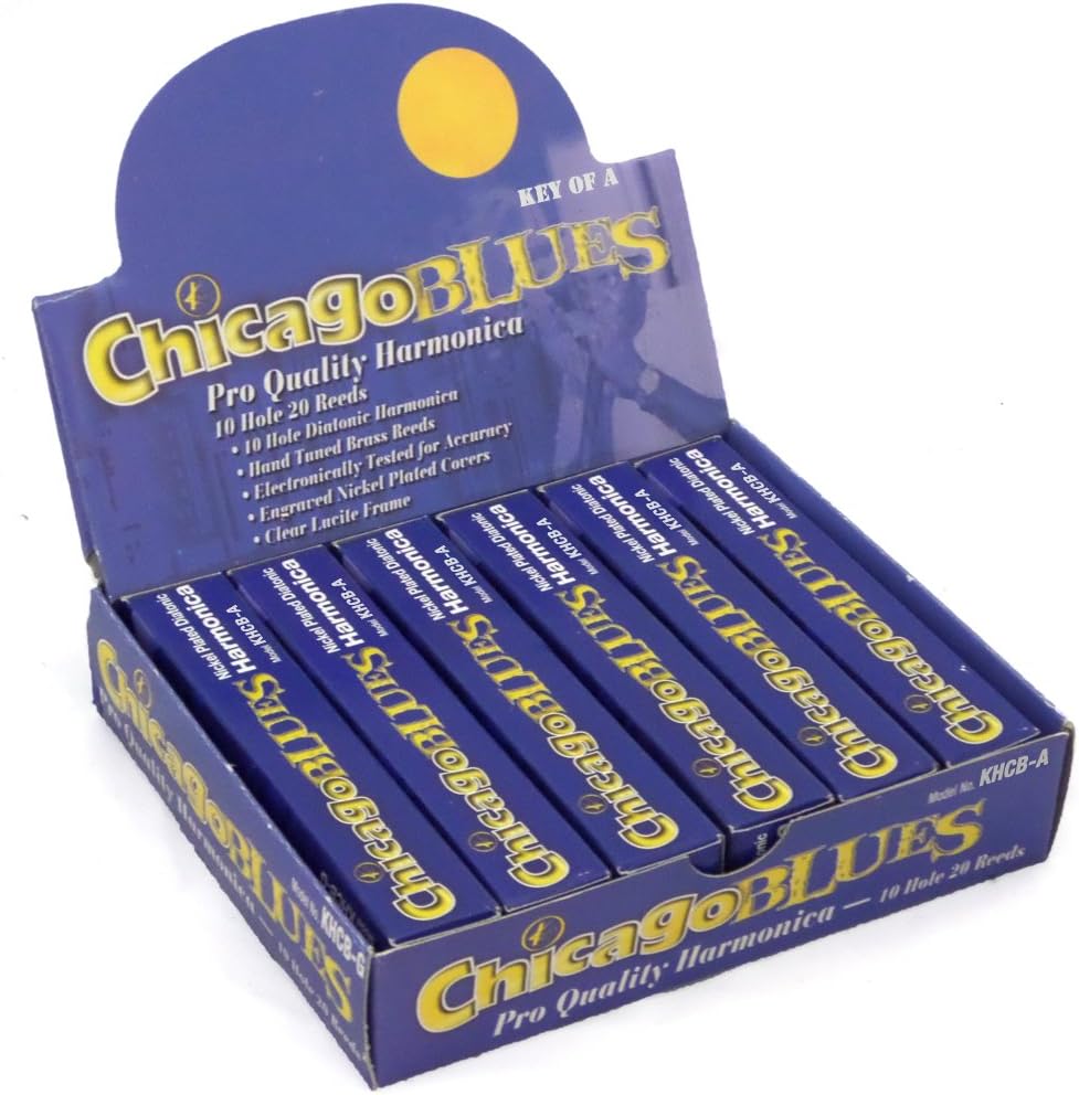 Chicago Blues Harmonica, KHCB-6A, Mini Party Pack of 6, 10 Hole Harps - Key of A
