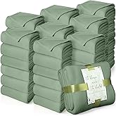 Buryeah 48 Pack Oeko-Tex Certified Wedding Flannel Throw Blanket Bulk 50 x 60 Inch Soft Fleece Lap Blanket with Thank You Cards Ribbon for Guests Sleepover Spa Slumber Gifts (Sage Green)