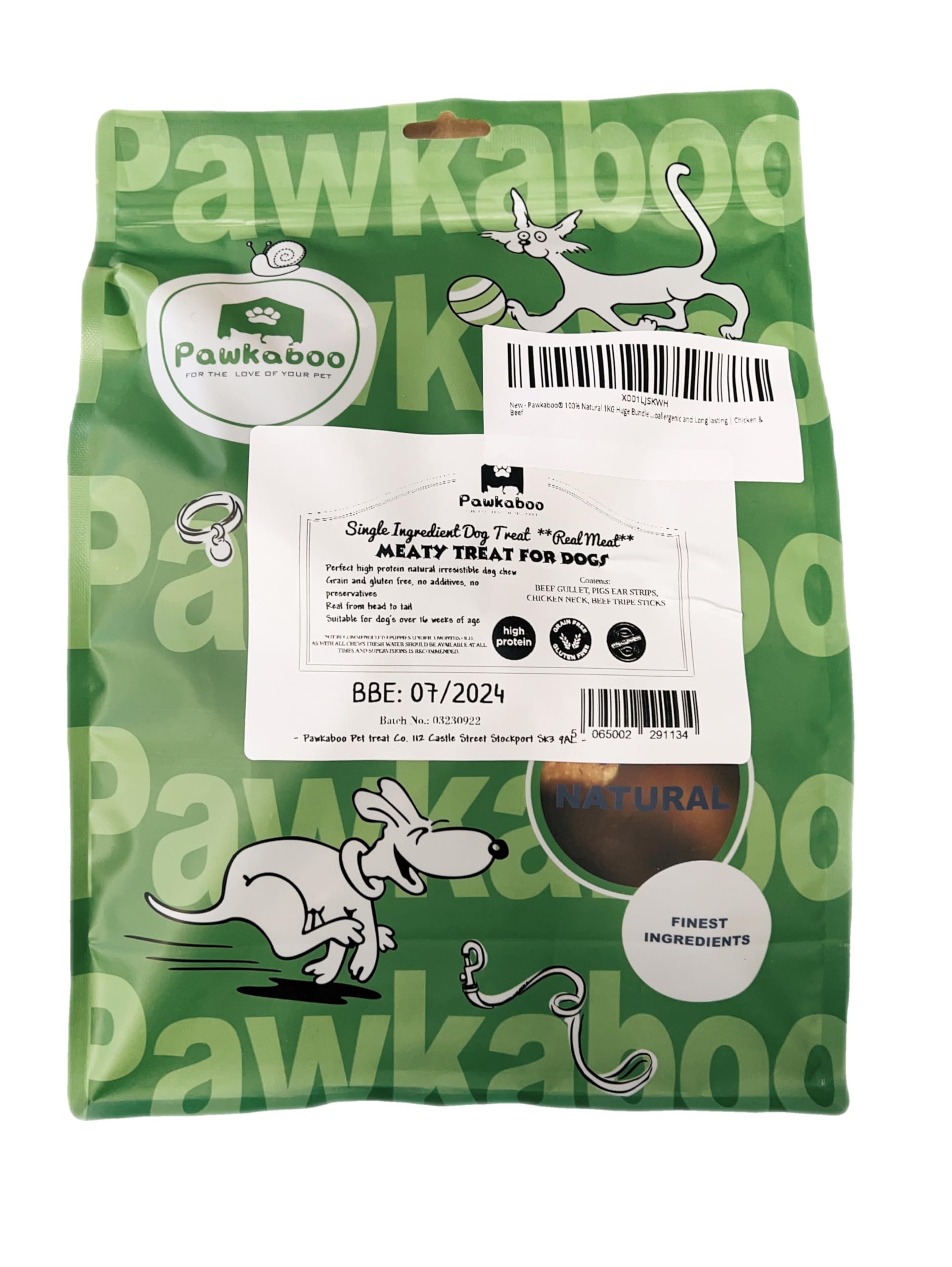 Pawkaboo® 100% Natural 1KG Huge Bundle | Raw Doggy Treat & Chew Pack Delicious Healthy Real Chews Grain Gluten Free Hypoallergenic and Long lasting | Chicken & Beef