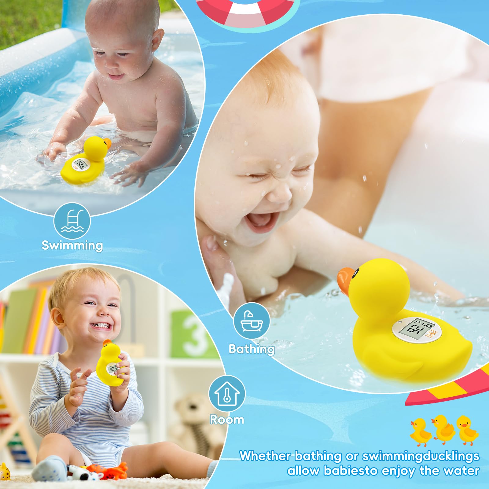B&H Duck Baby Bath Thermometer, Digtal Newborn Tub Thermometer for Accurately Measuring Baby's Water Temperature, BPA Free, Toddlers Safety Floating Toy