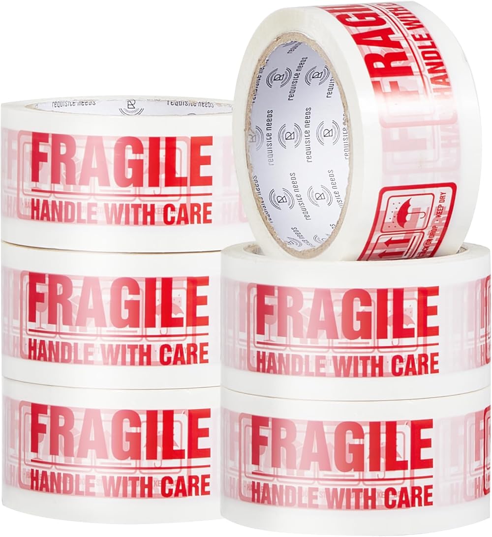 REQUISITE NEEDS Fragile Packing Tape 6 Rolls 48mm x 66m Durable 45µm