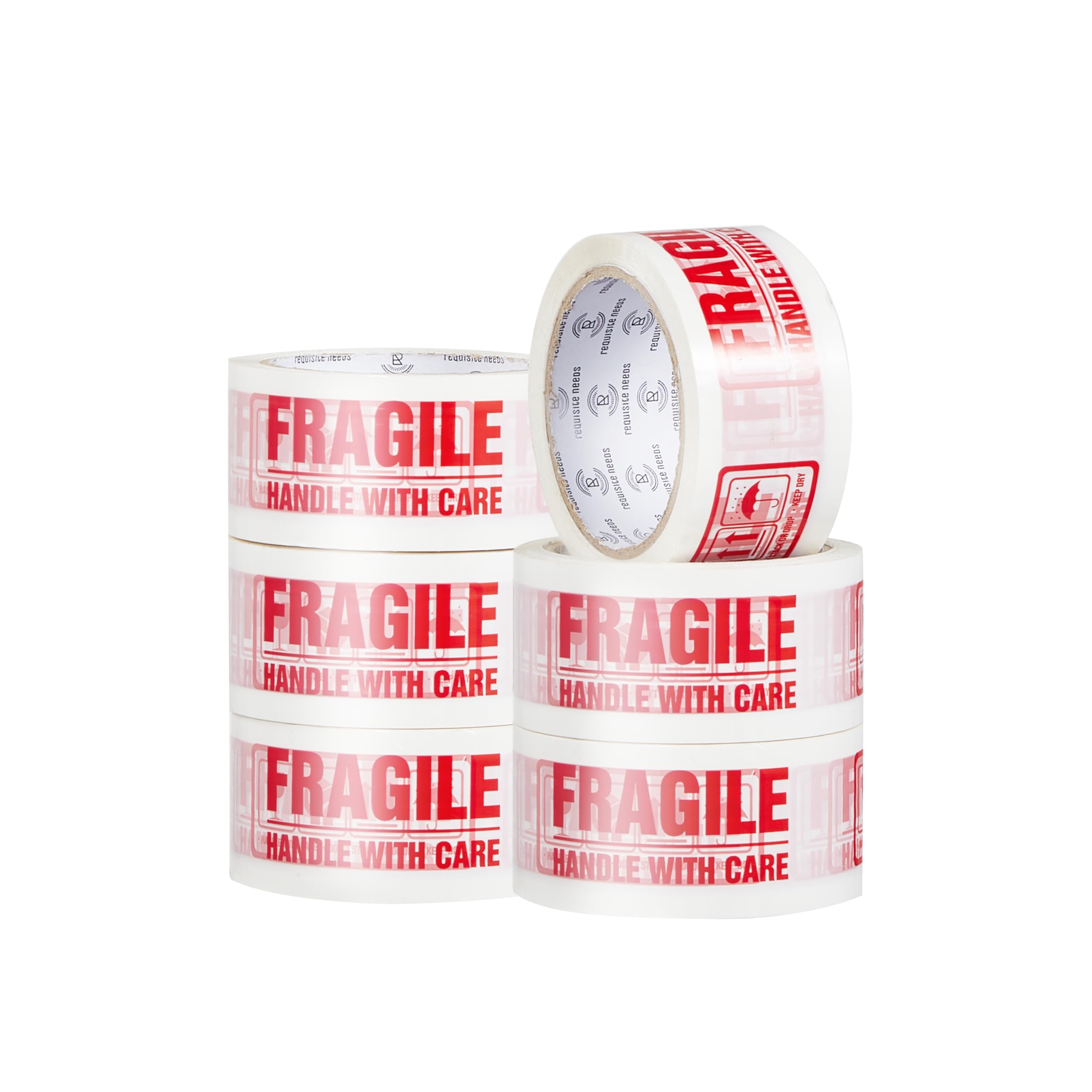 REQUISITE NEEDS Fragile Packing Tape | 6 Rolls Per Pack 48MM x 66M | Ideal as Fragile Tape Roll, Packing Tape, Packaging Tape, Tape Pack, Heavy Duty for Moving House