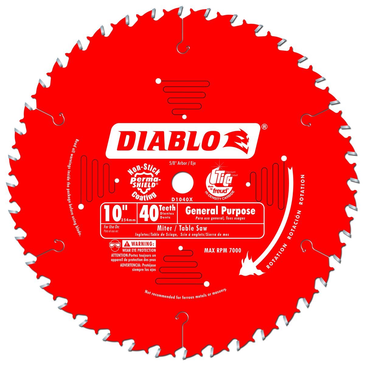 Freud D1040X Diablo Hoja de sierra de uso general ATB de 40 dientes de 10 pulgadas con eje de 5/8 pulgadas y revestimiento PermaShield, paquete de 5