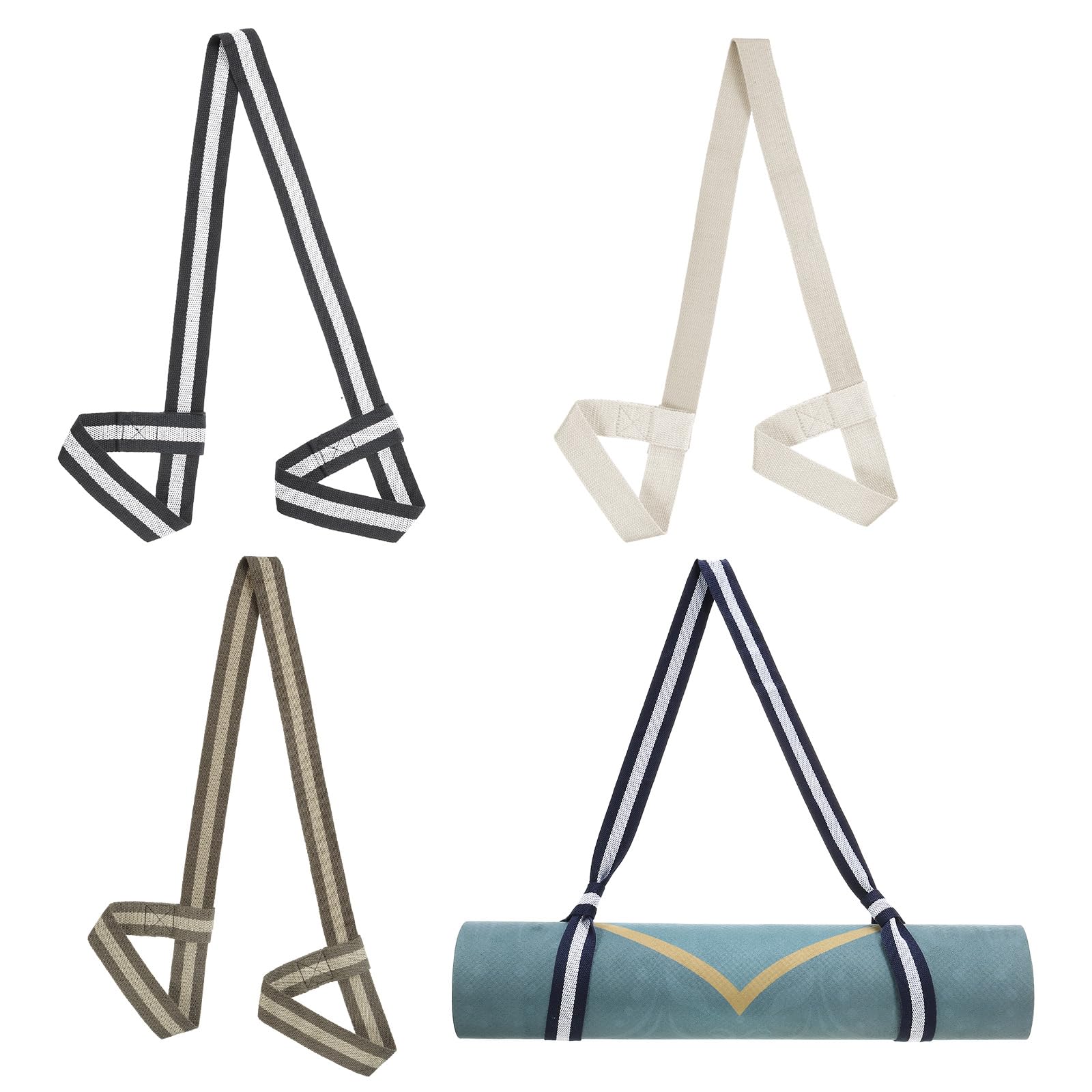 PATIKIL Yoga Mat Strap, 4 Pack Adjustable Yoga Mat Carrier Straps Sling Cotton Anti Slip Mat Holder Stretching Band for Exercise, White/Grey White/Black White/Blue White