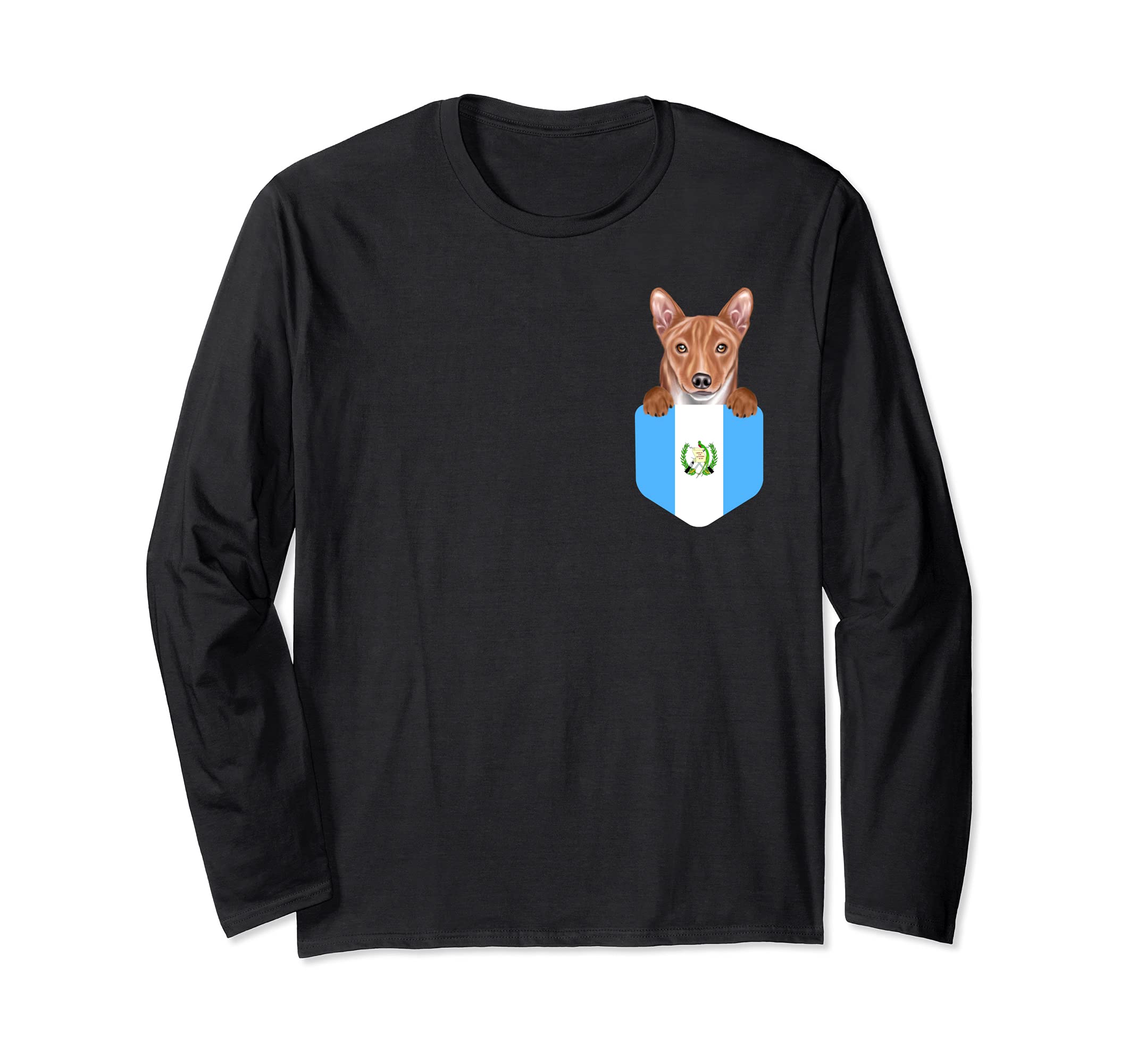 Guatemala Flag Basenji Dog In Pocket Long Sleeve T-Shirt