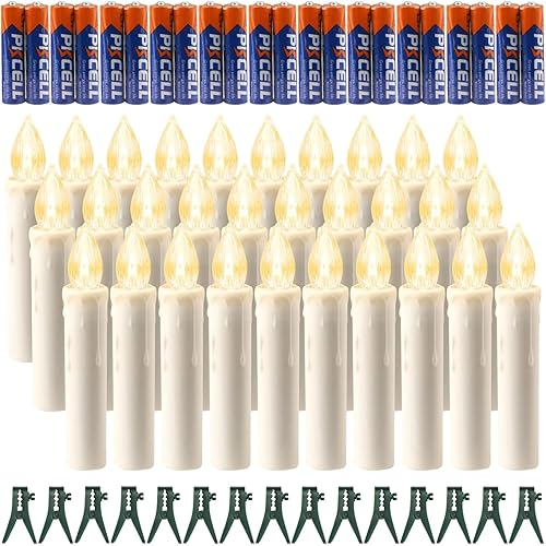 Koopower 20 LED Candles Timer with Batteries, Battery Operated Waterproof Dimmable Flameless Candle Lights for Christmas Tree Decoration, Wedding, Birthday, Party