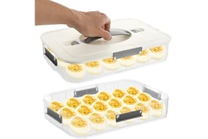 FMOACEN 2-Layer Deviled Egg Containers with Lid, 36 Slots Deviled Egg Tray Carrier with Lid Clear Eggs Storage Box Portable Egg Holder Platter with Handle for Easter Party Home Kitchen Supplies