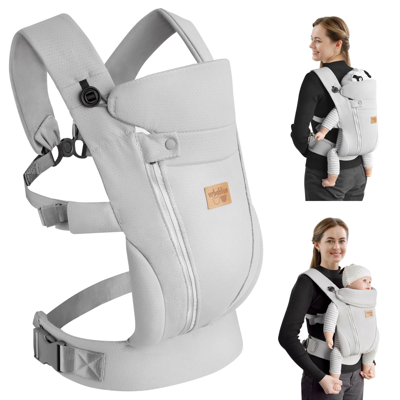 vrbabies Baby Carrier from Newborn, Ice Silk Baby Sling with Adjustable Belt & 3D Breathable Mesh, Face-in and Face-Out Front and Back Carry for Newborns and Older Babies 4-15kg(LG-Belt)