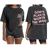 Weetiotio Christian Oversized Shirts for Women God Graphic Tees Shirts Bible Verse Jesus Shirt Religious Acid Wash Tshirts