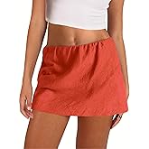 Gozoloma Womens Cotton Linen Skorts Mini Skirts with Inner Shorts(Rust-M)