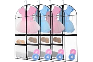 4 PCS Dance Garment Bags for Costumes,Clear Dance Costume Garment Bag,Foldable Waterproof Clothes Cover Protector with 3 Clea