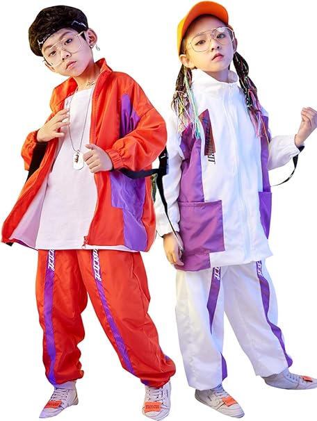 Amazon キッズ ダンス 衣装 ヒップホップ ジャケット パンツ ボーイズ ガールズ 子供 ジャズ ダンス 衣装 セットアップ ジュニア 子供服 男の子 女子 Hiphop 体操服 発表会 練習着 野球 運動着 オレンジジャケット オレンジパンツ 1 キッズコスチューム 服