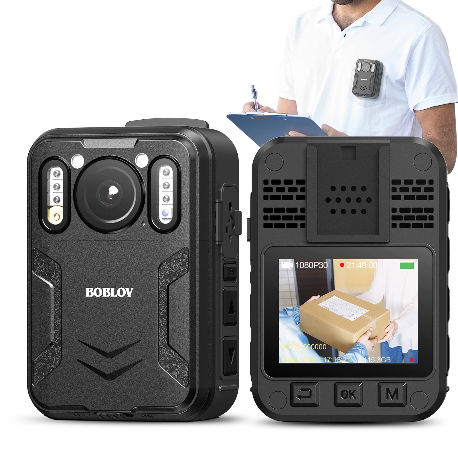 BOBLOV B4K2 128/256GB 4K Body Worn Camera with GPS, Two 3000mAh Batteries for 12hours Record Total, 4K Camcorders Video Camera with Charging Dock