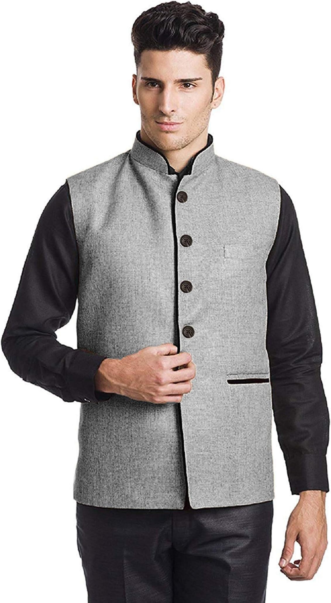 Vastraa Fusion Men's Blended Bandhgala Festive Nehru Jacket/Waistcoat/Vest - Grey