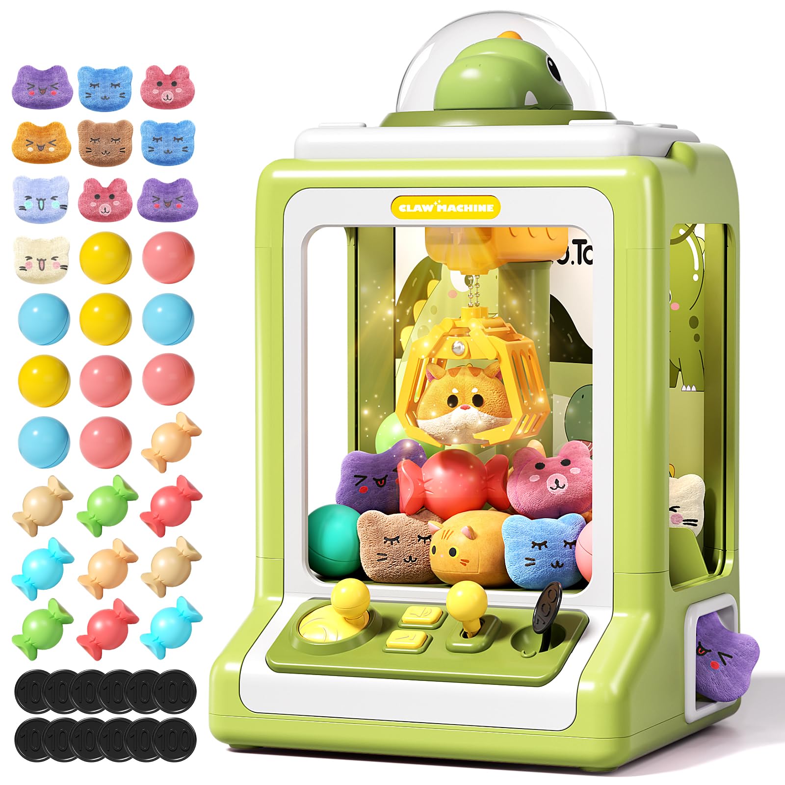 Photo 1 of Claw Machine for Kids, Mini Vending With Game Coins & Music, Prize Dispenser Toys for Girls and Boys, Electronic Claw Game for Party Birthdays, Includes 30 Mini Toys (Dinosaur)