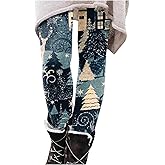 Christmas Pajama Pants Women Santa Claus Print Elastic Waist Soft Comfy Pj Pants Ankle Length Christmas Day Leggings