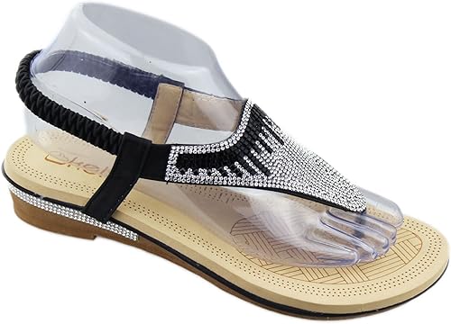 ladies diamante flat sandals