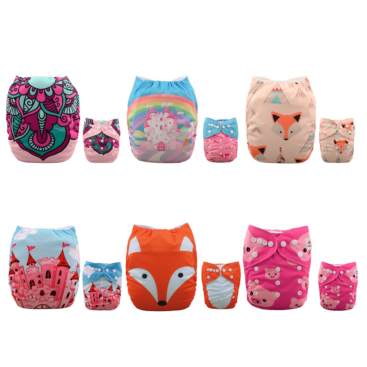 Alva Baby Pocket Cloth Nappies Reuseable Washable 6PCS Diapers + 12PCS Inserts 6DM28-EU