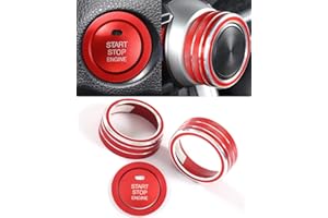 YAKANEY 4 PCS for Toyota RAV4 AC Climate Control Knob Rings, Engine Start Cover, Center Console Air Conditioner Switch Button Knob Trims for RAV4 2019-2024 Interior Conditioning Accessories- Red