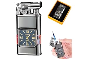 ATLODAS Windproof Lighter Vintage Watch Bezel Jet Flame Torch, 2024 New Cool Lighters, Refillable Butane Lighters, Windproof Flames Lighters, Suitable for Outdoor, Camping, Men's Gifts (Black A)