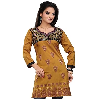 Long India Tunic Top Womens Kurti Printed Embroidered Blouse Indian Clothing