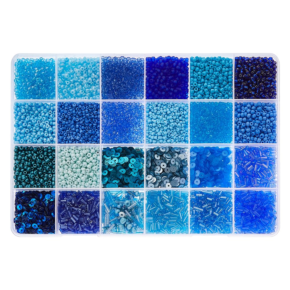 DICOSMETIC About 20450pcs Blue Seed Beads Jewelry Making Finding Kit Small Pony Beads Plastic Glass Seed Beads for DIY Jewelry Making, Hole: 0.7-1mm
