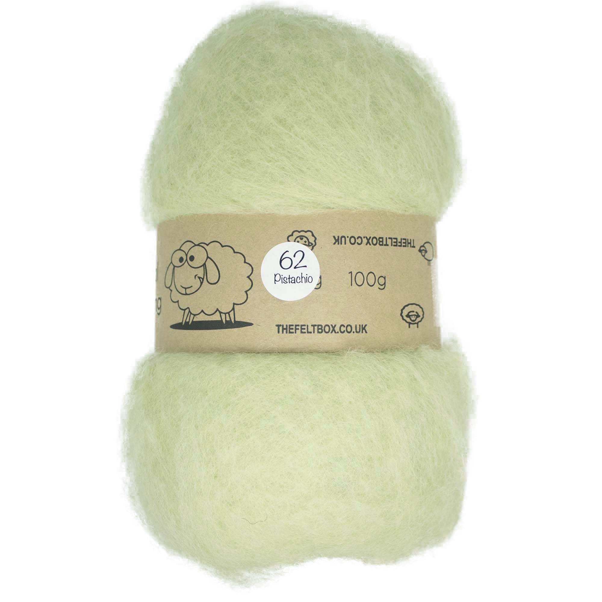 Carded Felting Batt – Pistachio #62 – 100g Core & Finish Wool for Needle & Wet Felting – The Felt Box