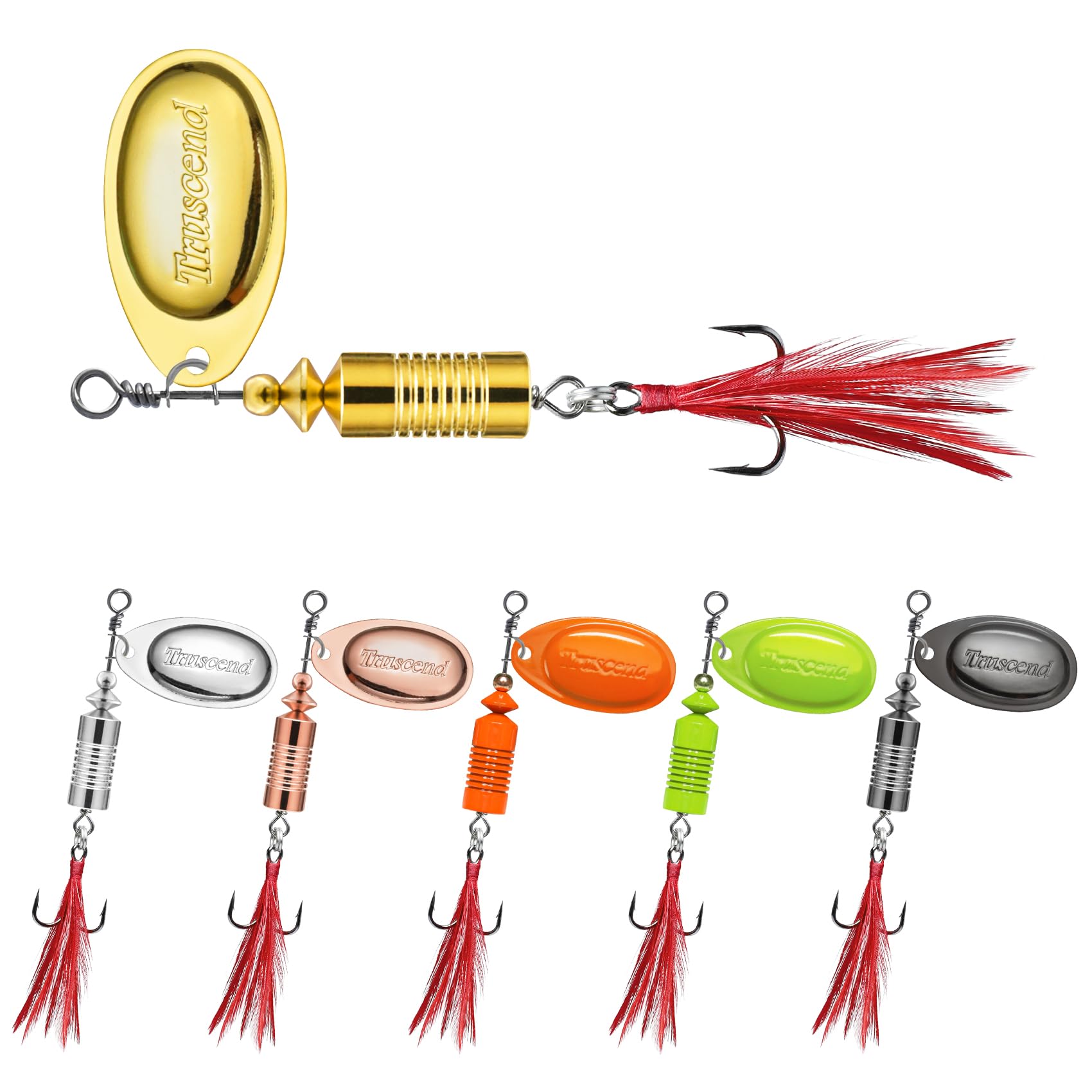 TRUSCEND Fishing Jigs with Unique Two-way Spinning Spoons System, Well-made Rooster Tail Fishing Spinner Lure with Flash Copper Body & Blade, Freshwater Crappie Jigs, Blade Bait for Bass Walleye Trout