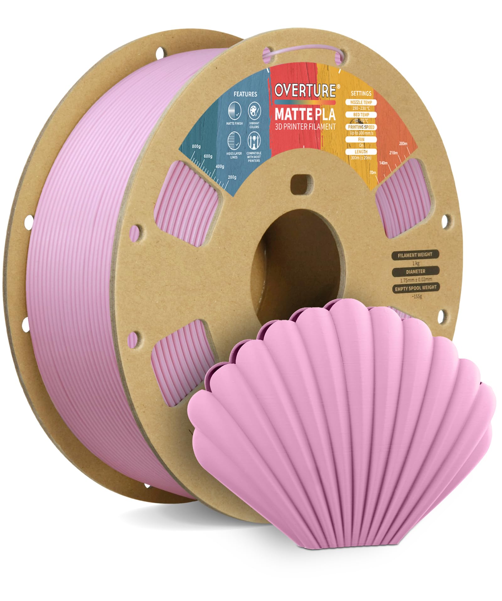 OVERTURE Matte PLA Filament 1.75mm, Easy to Print, PLA Matte 3D Printer Filament 1kg (2.2lbs), Cardboard Spool, Accuracy ± 0.02mm (Matte Pink) — image 1