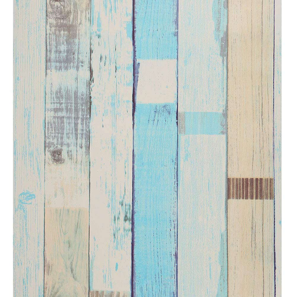 FENTIS Wood Effect Wallpaper Sticky Back Plastic Peel and Stick Wallpaper Blue-Green Contact Sticky Paper 44.5x500cm Removable Roll for Kitchen Bathroom Cabinet