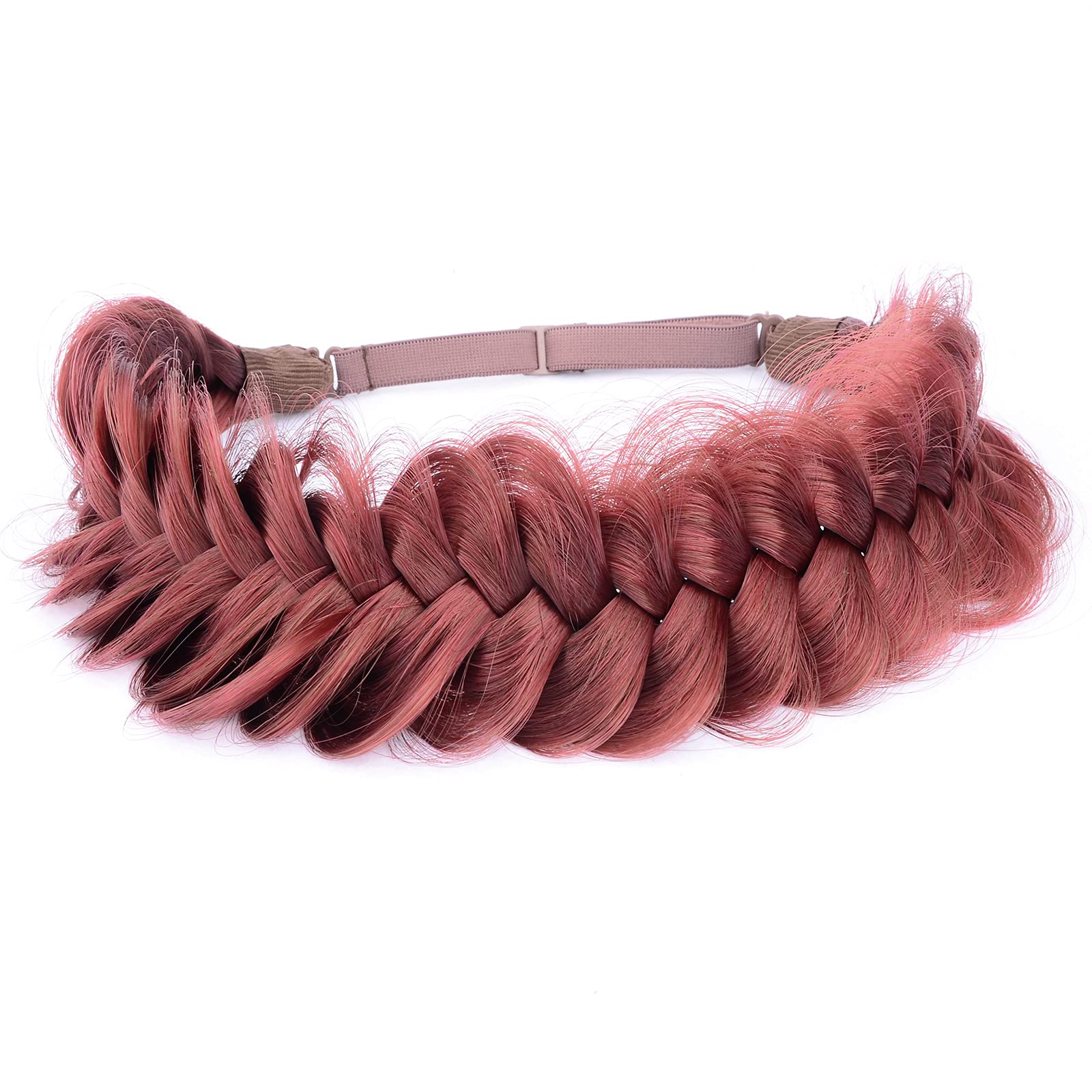 Gledola Messy Synthetic Hair Braided Headband Classic Chunky Wide Plaited Headband for Women Girl Beauty (Burgundy) — image 1