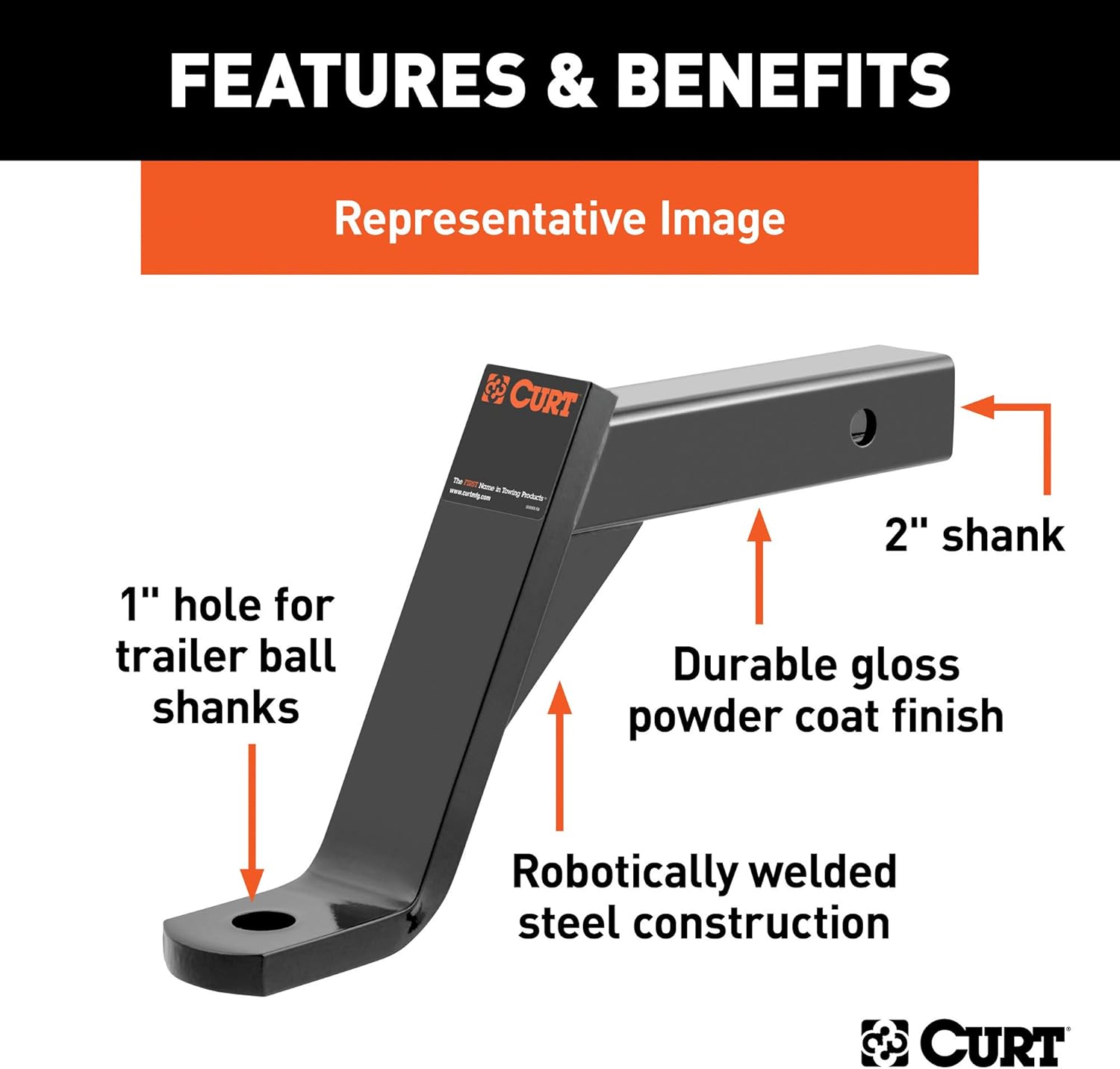 CURT 45110 Class 3 Trailer Hitch Ball Mount, Fits 2-Inch Receiver, 5,000 lbs. GTW, 1-Inch Ball Hole, 10-Inch Drop: Automotive