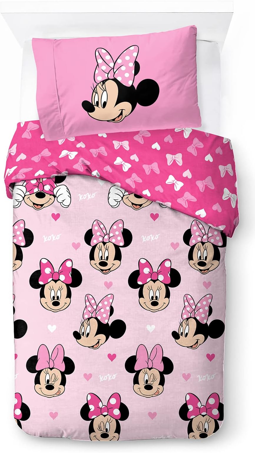 Jay Franco Disney Minnie Mouse Hearts & Love Duvet Cover Set 100% Cotton