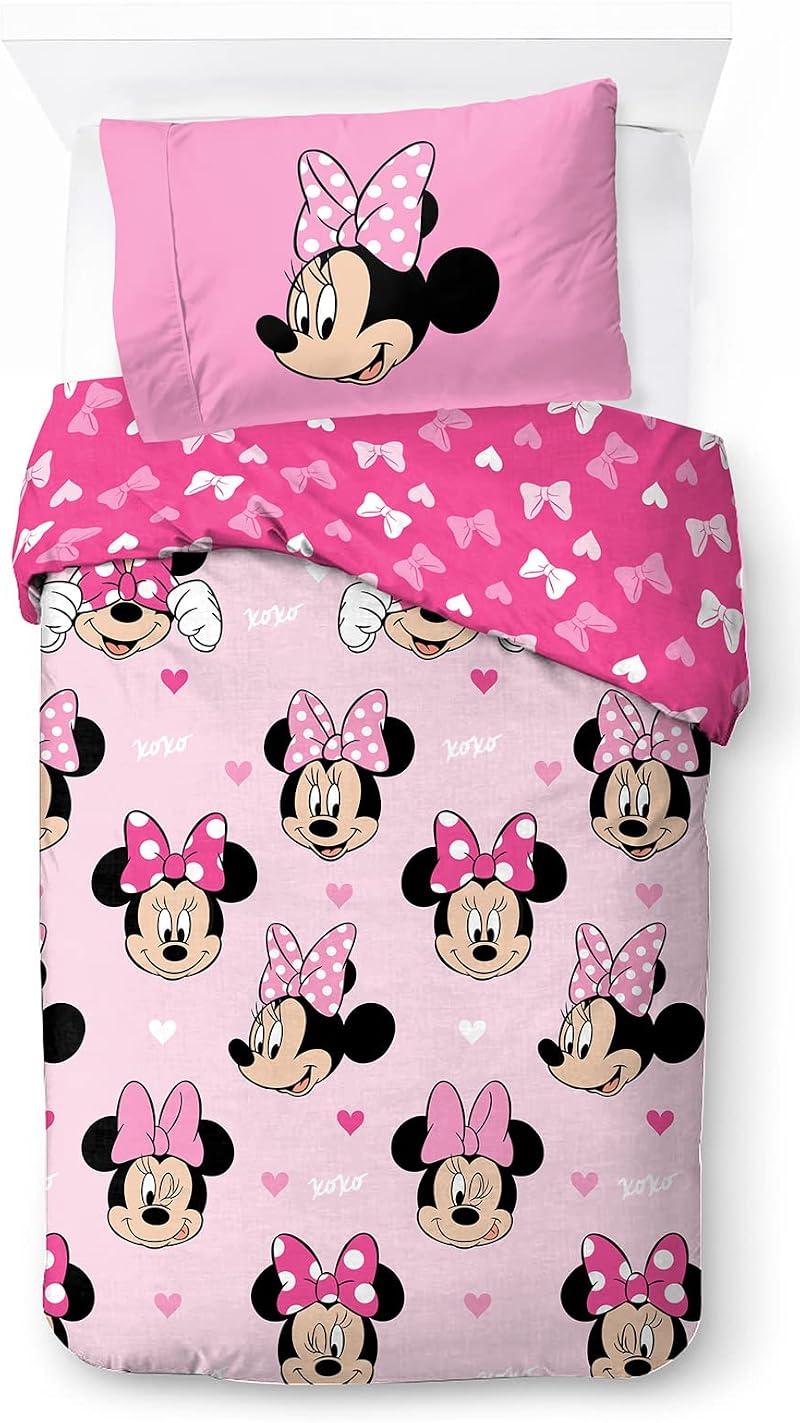 Jay Franco Disney Minnie Mouse Hearts & Love Duvet Cover Set 100% Cotton