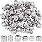 PH PandaHall 100pcs 6 Style Stainless Steel Column Rondelle European Beads, Large Hole Metal Beads for DIY Earring Necklace Jewelry Making, Hole:44.5mm