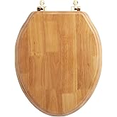 Signature Hardware 153865 Luxury Light Oak Toilet Seat Standard Hinges - Elongated Bowl - Oak/Polished Brass
