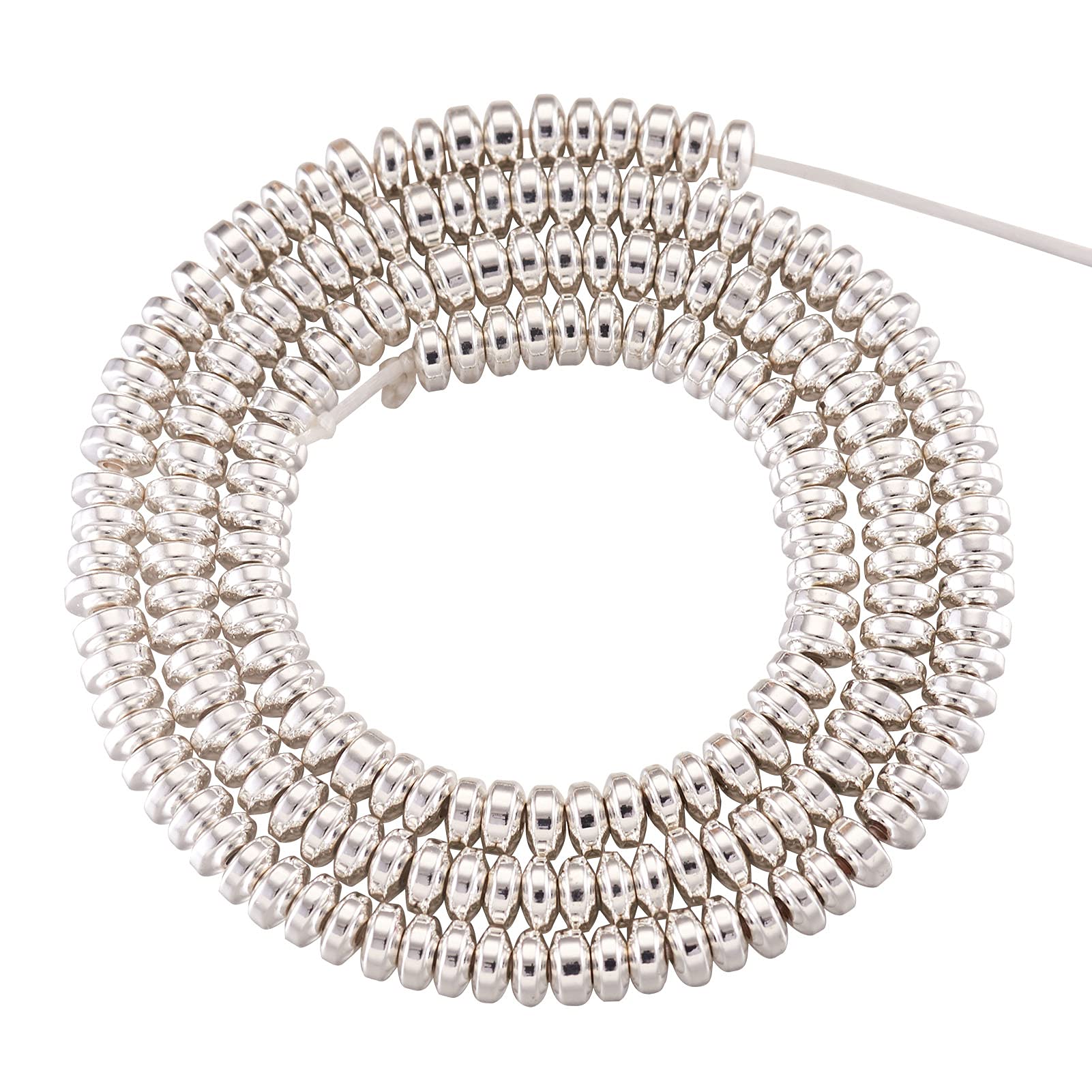 Cheriswelry 170pcs 4mm Silver Metal Disc Coin Beads Flat Round Spacers Non-Magnetic Synthetic Hematite Heishi Beads for Jewellery Bracelet Making