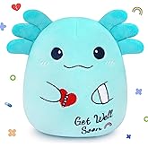 LSYDCARM Get Well Gifts for Kids, Blue Axolotl Get Well Soon Stuffed Animal Feel Better Gifts for Kids, Kawaii Axolotl Pillow Plush Gift for Boys Girls After Surgery