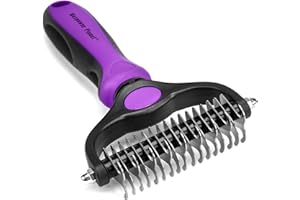 Maxpower Planet Pet Grooming Brush - Double Sided, Extra Wide for Dogs and Cats - Dematting Undercoat Rake, Reduces Shedding by 95%, Purple