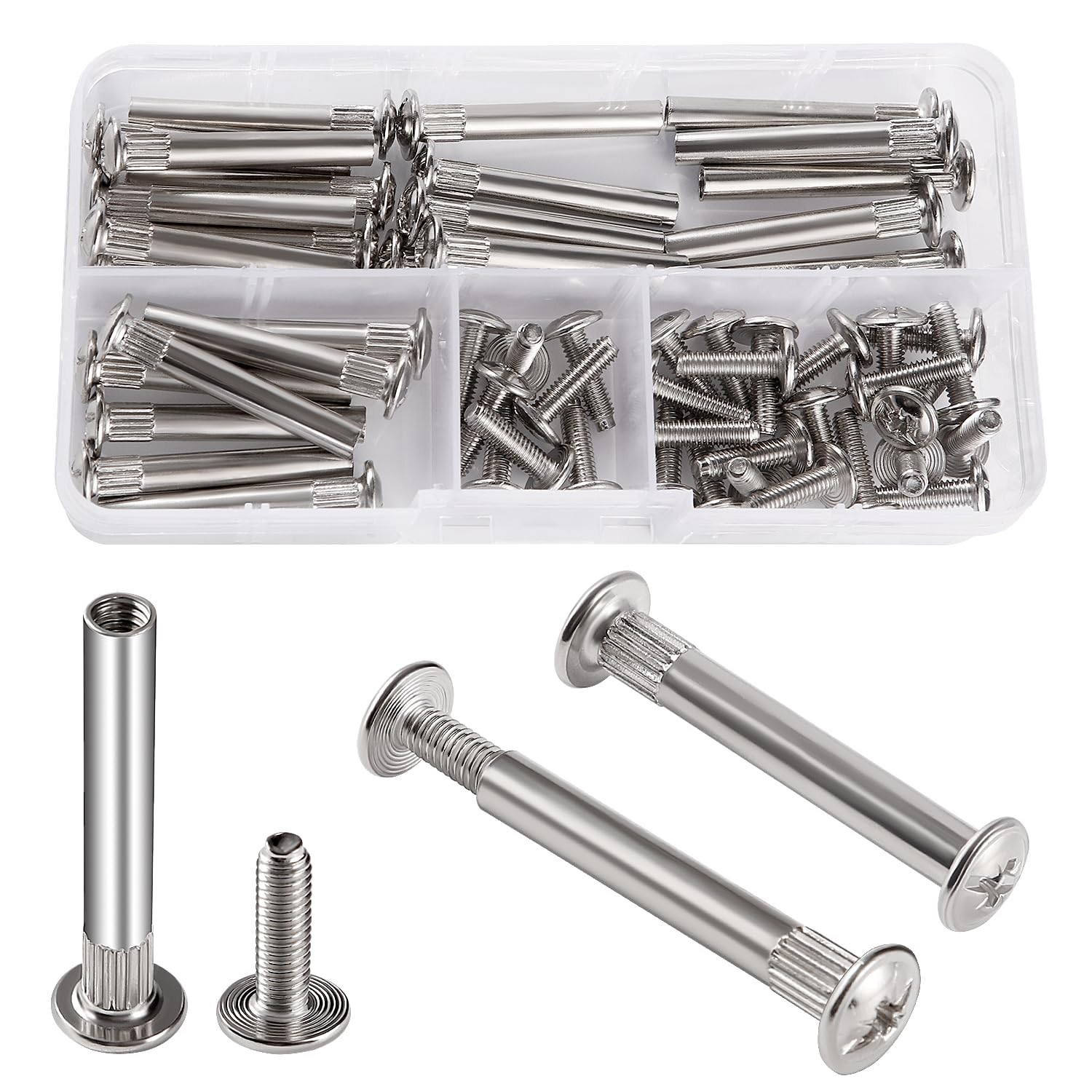 VooGenzek 30 PCS Φ5mm Connecting Bolts With M4 Screws, Furniture Fastener Binding Screws, Nickel Cupboard Joining Bolts, Cabinet Connector, 36-45 mm