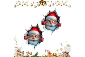 3D Wall-Breaking Santa Claus Wall Stickers, 2PCS Cute Christmas Walls Decals Peel and Stick, 3D Santa Claus Christmas Walls S