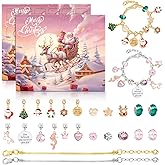 2025 Pink Christmas Charm Bracelet Advent Calendar, Blind Box with 22 Pendants and 2 Bracelets, 24 Days Countdown Charm Bracelet Advent Calendar Contains 24 Gifts for XMAS Tree Hanging Ornaments Decorations Christmas Eve