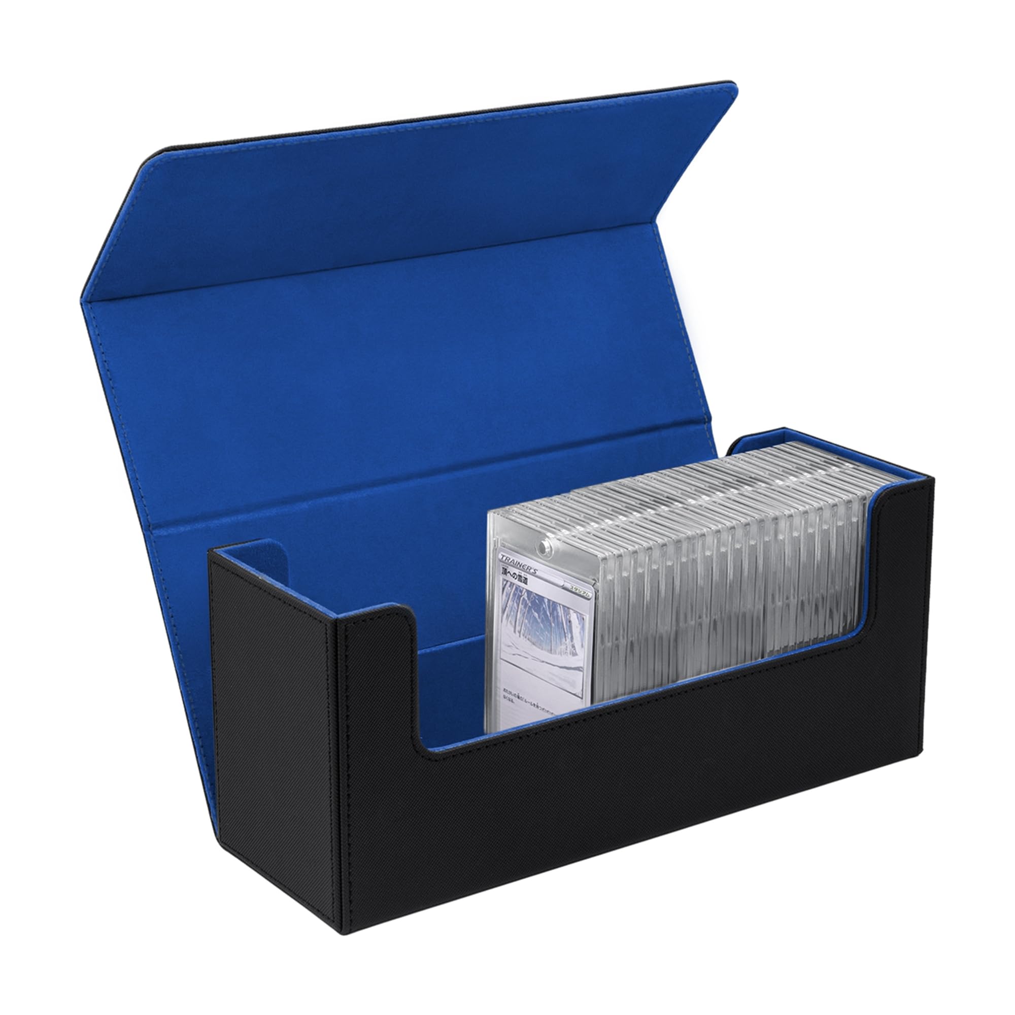Mcbazel Card Deck Box for 35PT Magnetic Card Holder, Card Deck Holder for MTG/TCG cards,PU Leather Deck Box Storage Case(Black Blue)