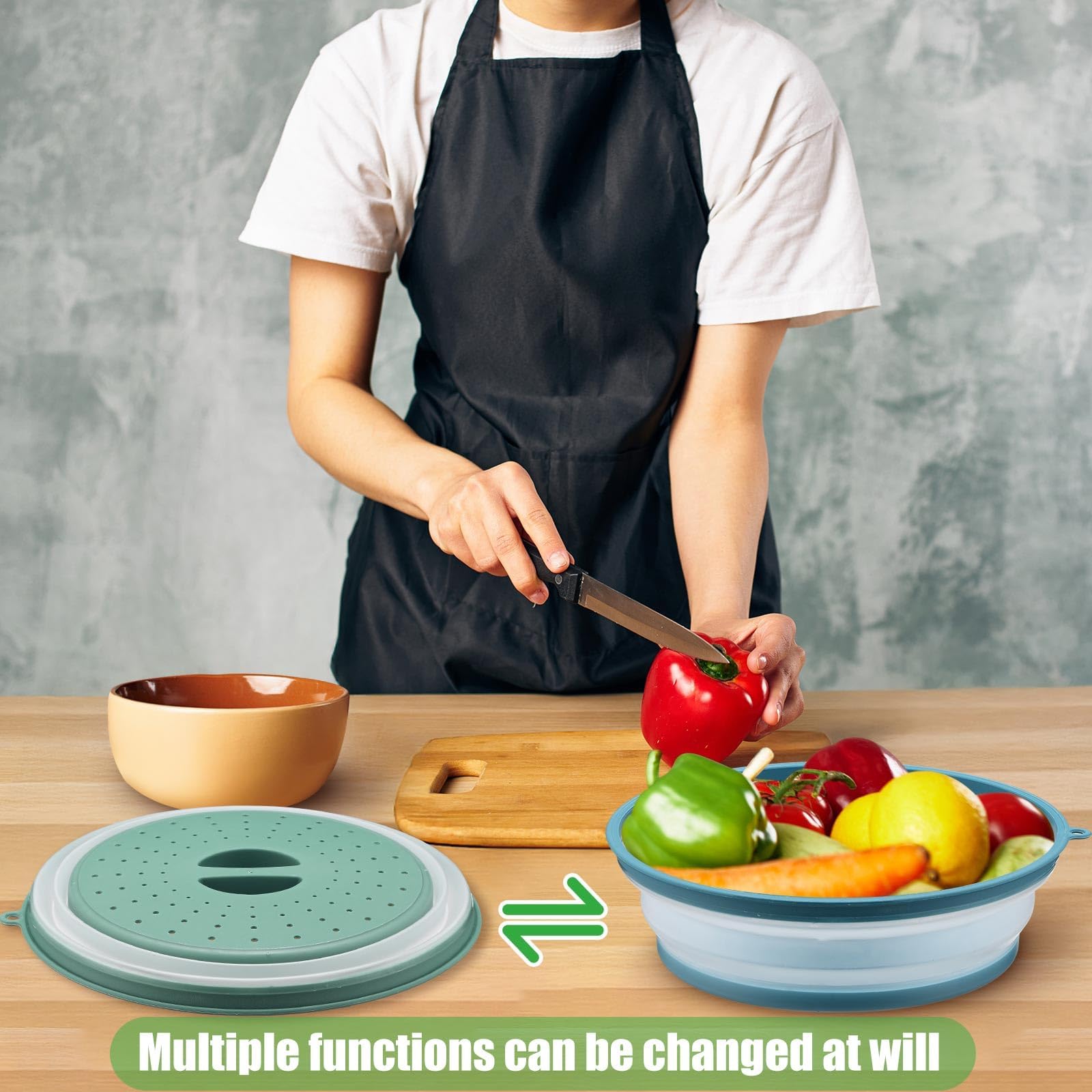 2 Stück Faltbare Mikrowellen Abdeckung, Deckel für Mikrowelle, Abdeckhaube für Mikrowellendeckel, Hoch Mikrowellen Spritzschutz, Faltbare Mikrowellenabdeckung mit Haken, für Obst, Gemüse (Grau, Blau) 6