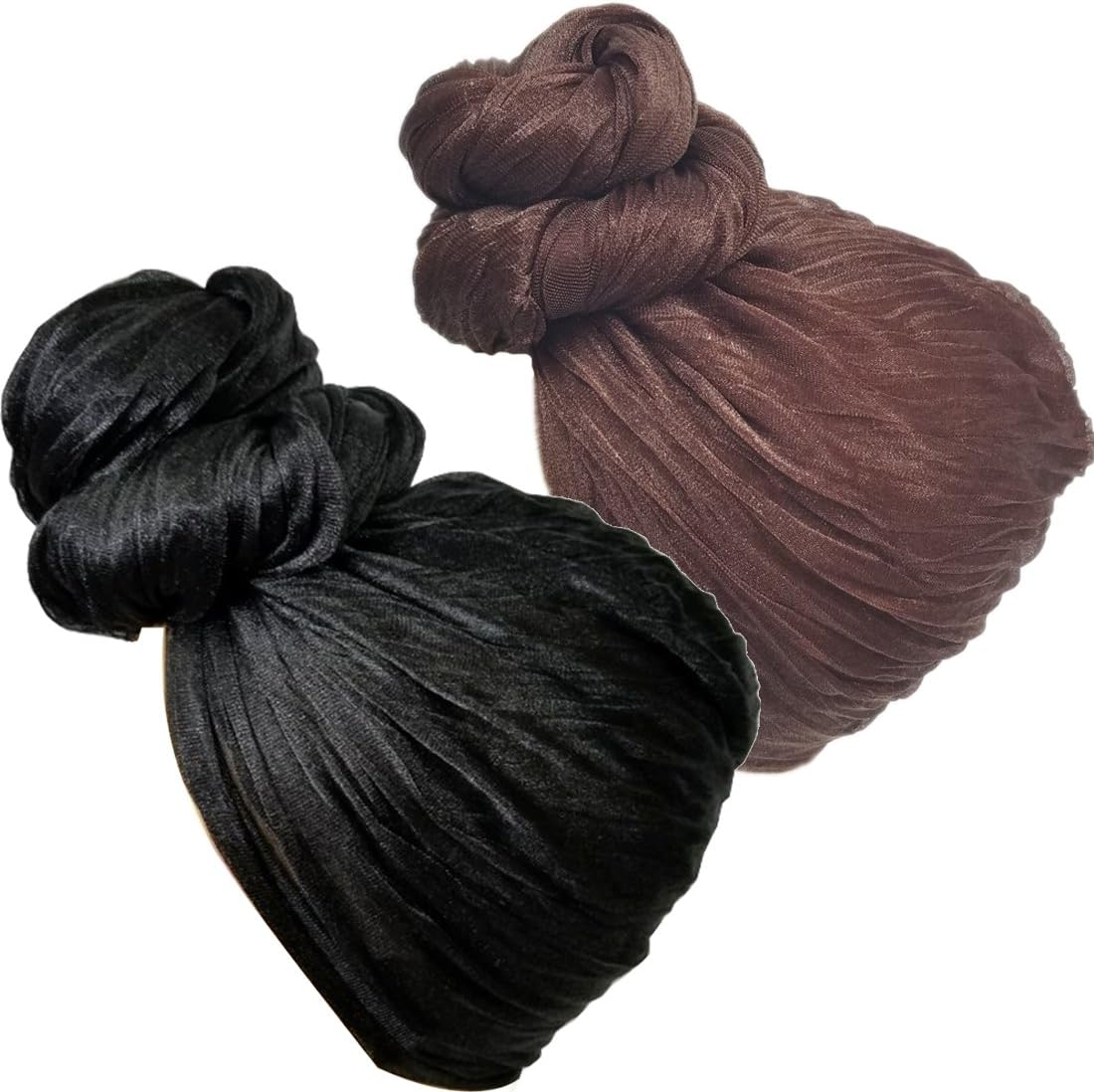 Head Wrap Scarf Turban - Long Black Head Scarf Wrap Turban Hair Scarf Tie Color Headband 1 or 2 Set